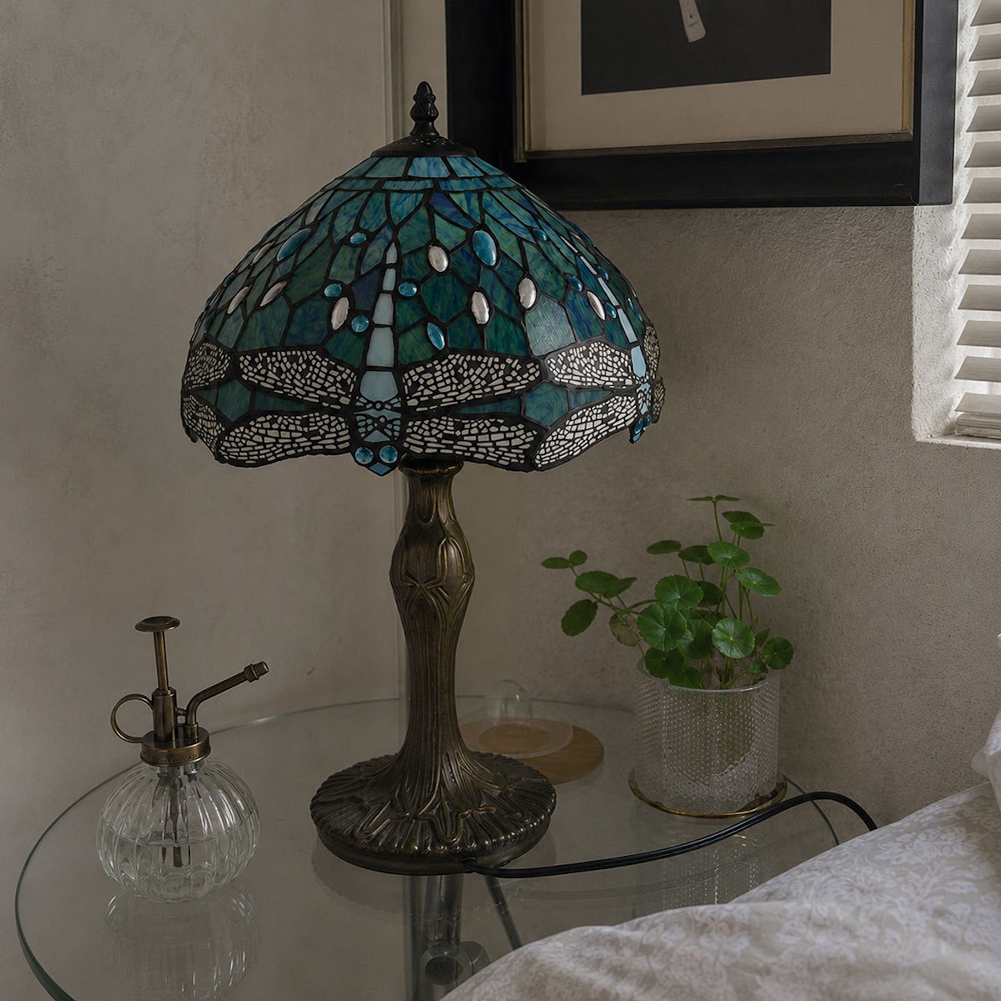 Vintage Tiffany Lamp, Handmade Table Lamp, Stained Glass Lamp Shade, Victorian Home Decor, Handmade Desk Lamp, Gift for Mom
