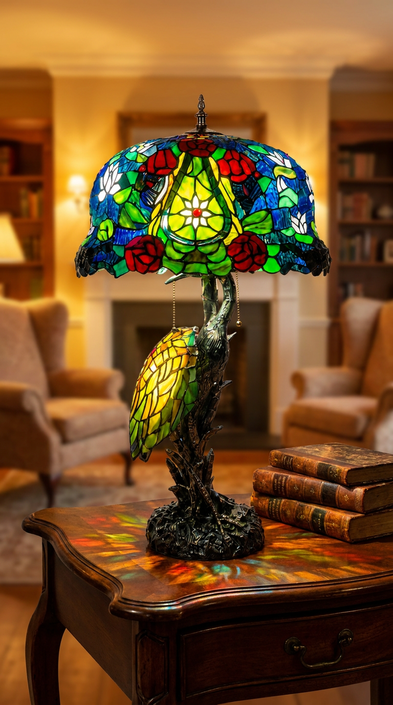 Vintage Tiffany Lamp, Handmade Desk Lamp, Floor Lamp, Stained Glass Lamp Shade, Victorian Home Decor, Gift for Mom, Handmade Home Decor