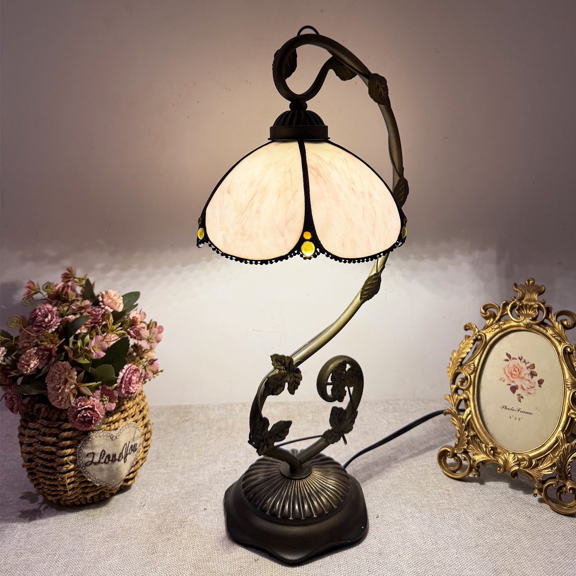 Vintage Tiffany Lamp, Handmade Desk Lamp, Floor Lamp, Stained Glass Lamp Shade, Victorian Home Decor, Gift for Mom, Handmade Home Decor