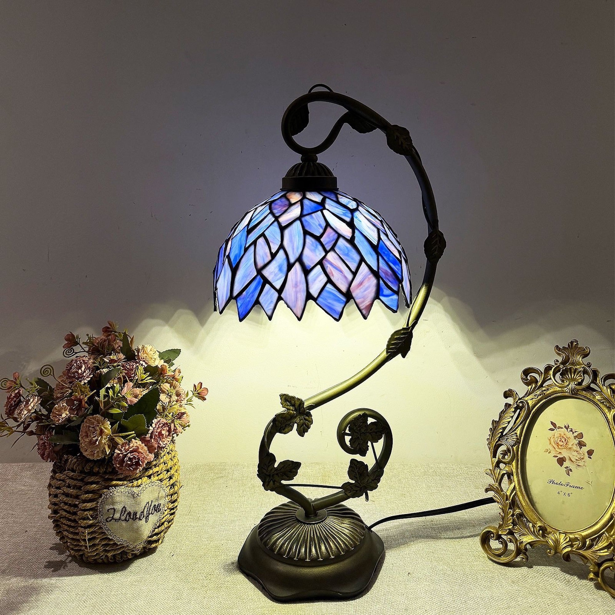 Vintage Tiffany Lamp, Handmade Desk Lamp, Floor Lamp, Stained Glass Lamp Shade, Victorian Home Decor, Gift for Mom, Handmade Home Decor