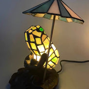Frog Umbrella Tiffany Table Lamp, Home Decor, Handmade Antique Lighting, Animal Tiffany lamp, Garden Decor