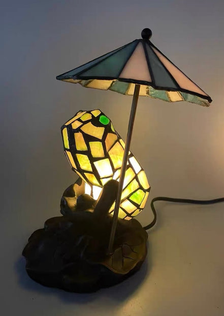 Frog Umbrella Tiffany Table Lamp, Home Decor, Handmade Antique Lighting, Animal Tiffany lamp, Garden Decor