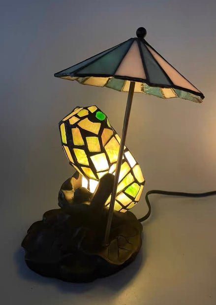 Frog Umbrella Tiffany Table Lamp, Home Decor, Handmade Antique Lighting, Animal Tiffany lamp, Garden Decor
