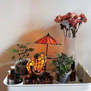 Frog Umbrella Tiffany Table Lamp, Home Decor, Handmade Antique Lighting, Animal Tiffany lamp, Garden Decor
