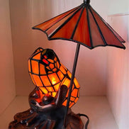 Frog Umbrella Tiffany Table Lamp, Home Decor, Handmade Antique Lighting, Animal Tiffany lamp, Garden Decor