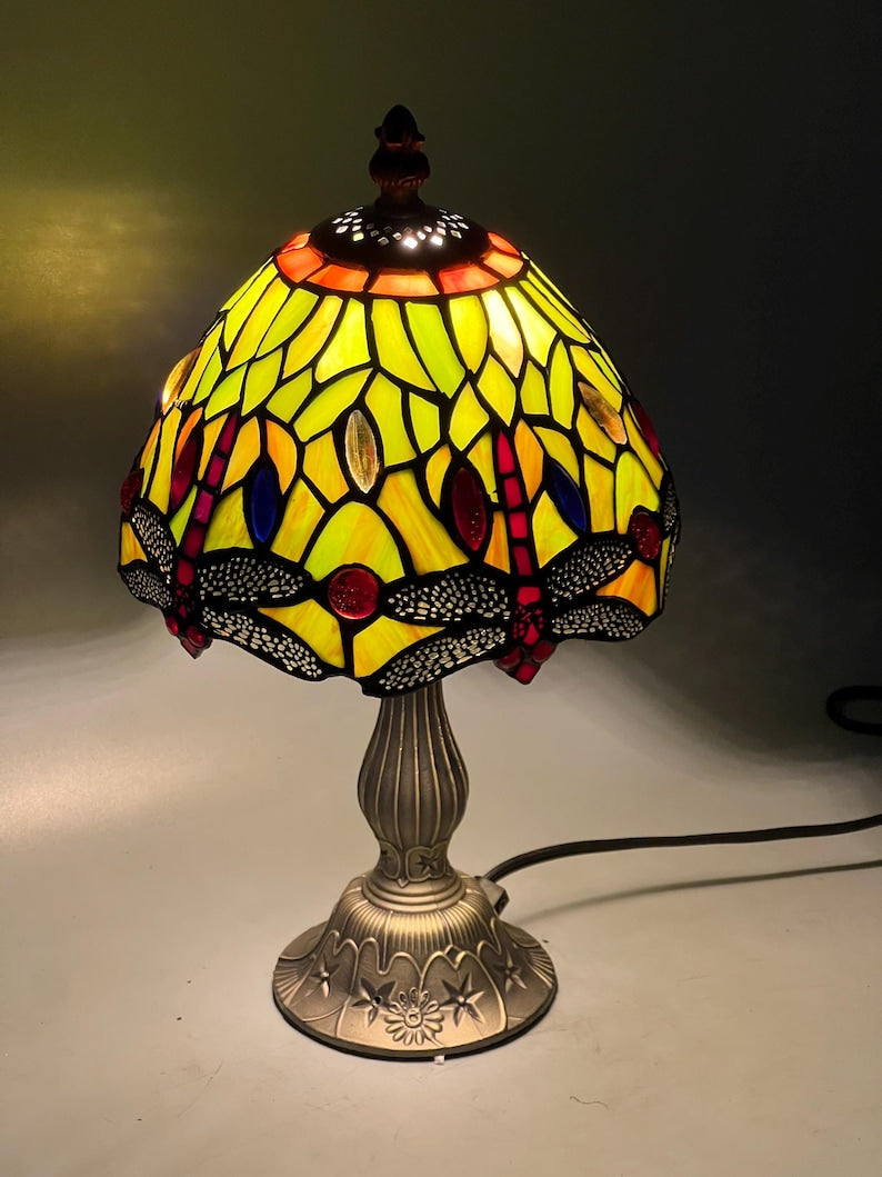 Dragonfly Tiffany Table Lamp, Home Decor, Handmade Antique Lighting, 8” Animal Tiffany lamp