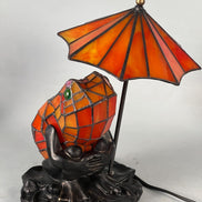Frog Umbrella Tiffany Table Lamp, Home Decor, Handmade Antique Lighting, Animal Tiffany lamp, Garden Decor