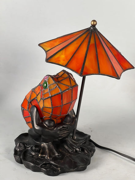 Frog Umbrella Tiffany Table Lamp, Home Decor, Handmade Antique Lighting, Animal Tiffany lamp, Garden Decor