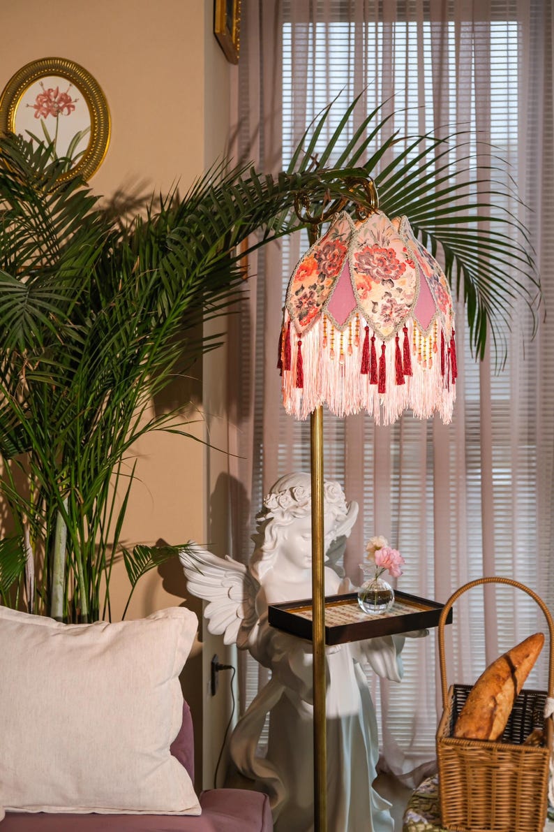 Handmade LampShade With Fringes-Victorian Lampshade-Luxury Ceiling Pendent-Custom LampShade-Vintage Style Lampshade-Living Room Lampshade