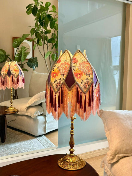 Handmade LampShade With Fringes-Victorian Lampshade-Luxury Ceiling Pendent-Custom LampShade-Vintage Style Lampshade-Living Room Lampshade