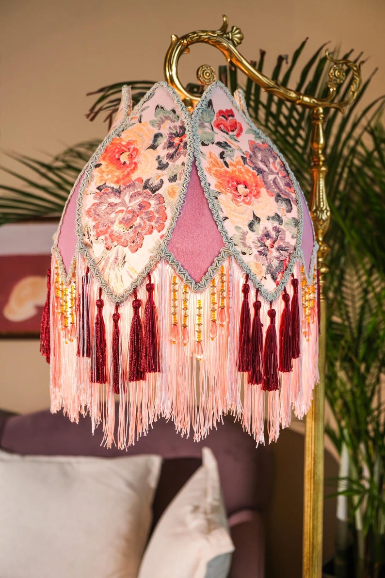 Handmade LampShade With Fringes-Victorian Lampshade-Luxury Ceiling Pendent-Custom LampShade-Vintage Style Lampshade-Living Room Lampshade