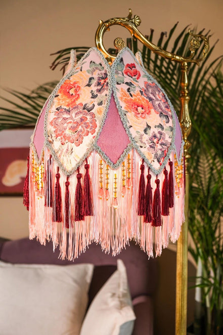 Handmade LampShade With Fringes-Victorian Lampshade-Luxury Ceiling Pendent-Custom LampShade-Vintage Style Lampshade-Living Room Lampshade