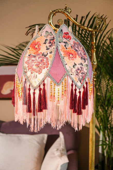 Handmade LampShade With Fringes-Victorian Lampshade-Luxury Ceiling Pendent-Custom LampShade-Vintage Style Lampshade-Living Room Lampshade