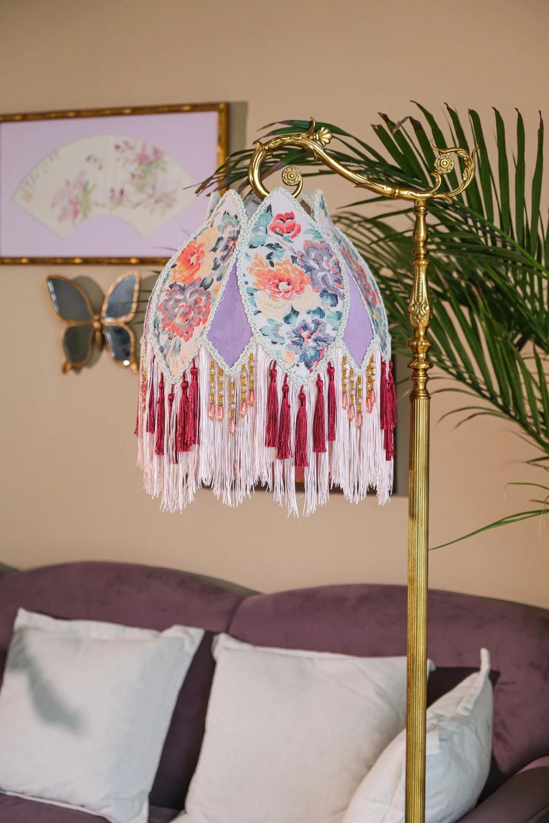 Handmade LampShade With Fringes-Victorian Lampshade-Luxury Ceiling Pendent-Custom LampShade-Vintage Style Lampshade-Living Room Lampshade