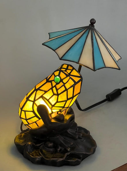 Frog Umbrella Tiffany Table Lamp, Home Decor, Handmade Antique Lighting, Animal Tiffany lamp, Garden Decor