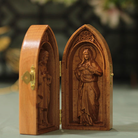 Sacred Heart of Jesus and Immaculate Heart of Mary Catholic Diptych Wood Art Religious Gift for Home Altar Prayer Room Christian Decor
