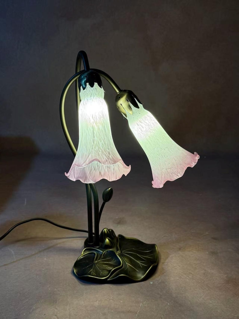 Pond Lily Flower Table Lamp, Stained Glass Table Lamp, Spring Home Decor, Handmade Antique Lighting, Vintage Tiffany lamp