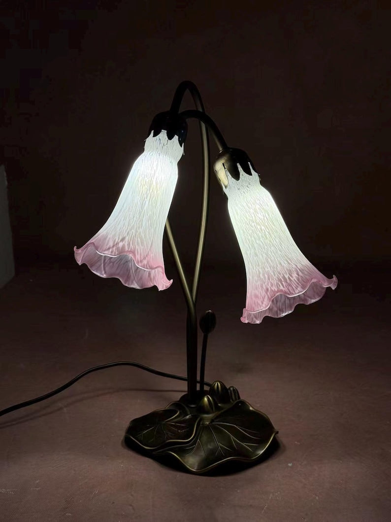 Pond Lily Flower Table Lamp, Stained Glass Table Lamp, Spring Home Decor, Handmade Antique Lighting, Vintage Tiffany lamp