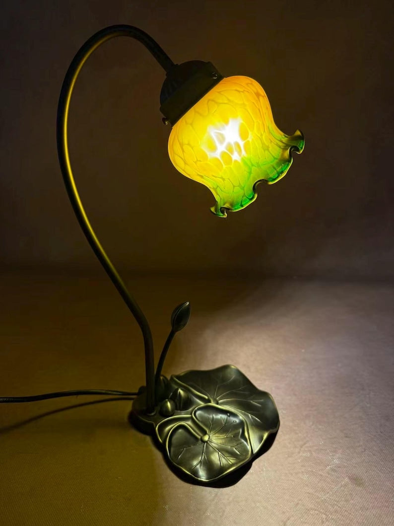 Pond Lily Flower Table Lamp, Stained Glass Table Lamp, Spring Home Decor, Handmade Antique Lighting, Vintage Tiffany lamp
