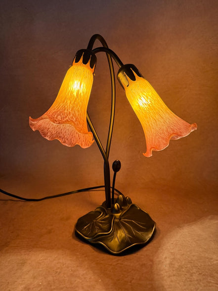 Pond Lily Flower Table Lamp, Stained Glass Table Lamp, Spring Home Decor, Handmade Antique Lighting, Vintage Tiffany lamp