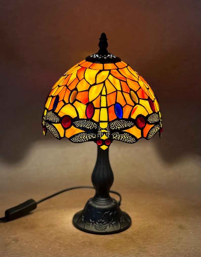 Dragonfly Tiffany Table Lamp, Home Decor, Handmade Antique Lighting, 8” Animal Tiffany lamp
