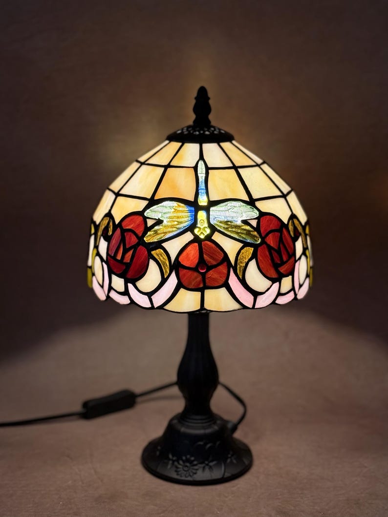 Floral Tiffany Table Lamp, Home Decor, Handmade Antique Lighting, Flower Tiffany lamp