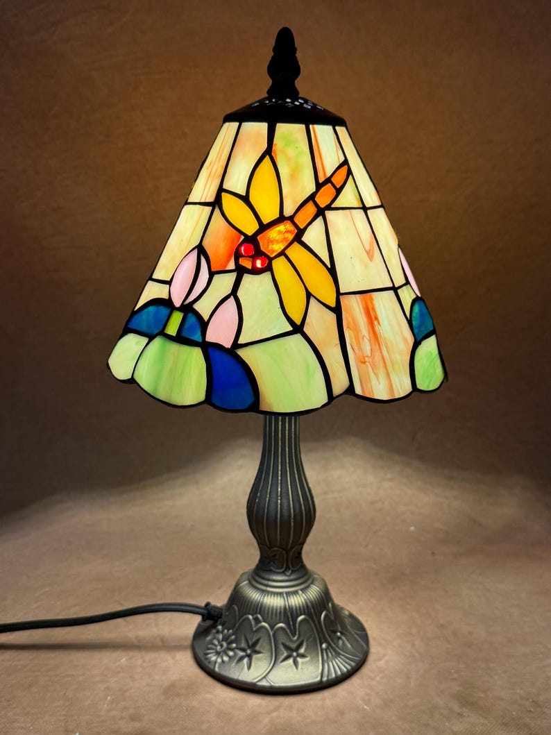 Dragonfly Tiffany Table Lamp, Home Decor, Handmade Antique Lighting, 8” Animal Tiffany lamp